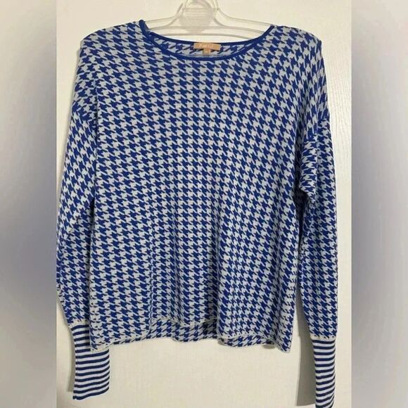 Kier + J 100% Cashmere Sweater | Blue and White Houndsthooth print | Size xl - Picture 1 of 11